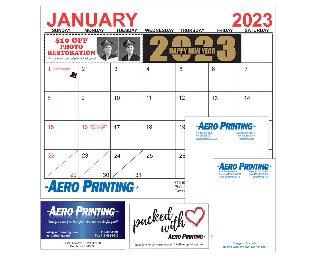 Aero Printing Sample Calendar, Notepads and Stationery